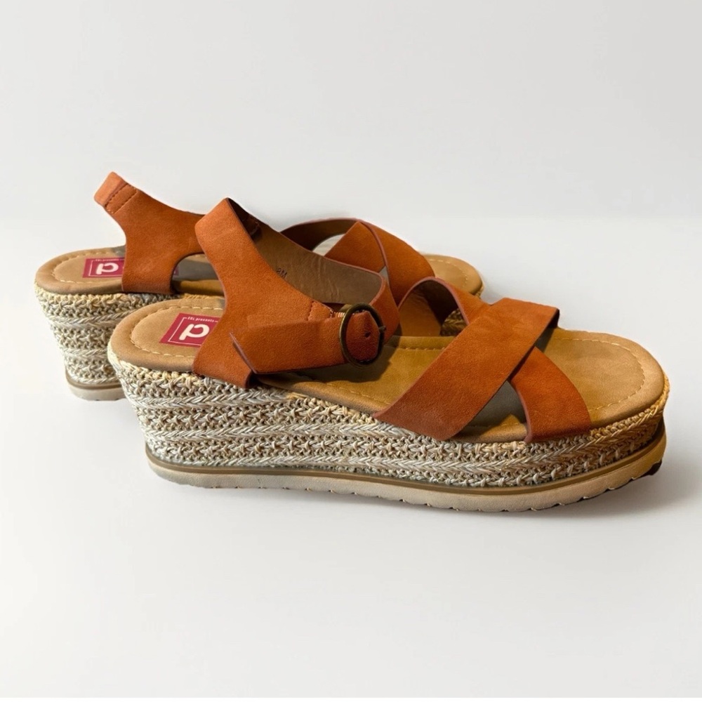 JC Penny POP Platform Espadrille Sandals Brown Orange Tan Strappy Women’s 8M